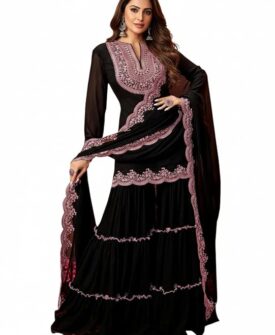 TRENDMALLS Women's Georgette Embroidery Sequence work Kurta Sharara Set with Dupatta Kurta Set f