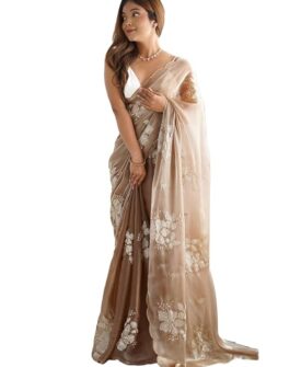 Women's Jimmychoo Embroidery Work Saree With Unstitched Blouse Piece