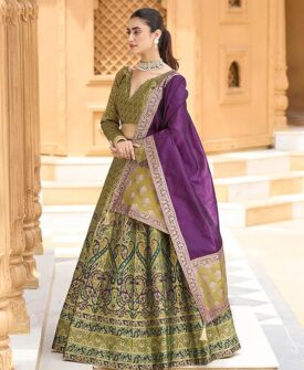 PURVAJA Women's Kanjiwaram Semi-Stitched Lehenga choli