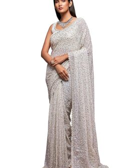 Women's Georgette Heavy Sequins Work Heavy Saree with Blouse (Latest-Sequins-Party-Saree