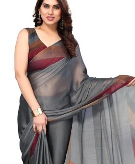 Women's Stylish Ethnic Chiffon Chintz Motif Border Pallu Printed Saree with Blouse Piece