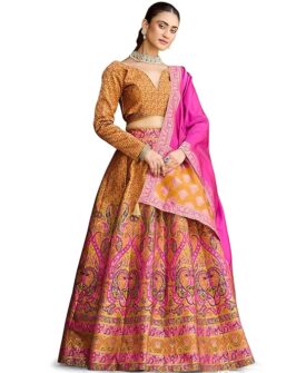 PURVAJA Women's Kanjiwaram Semi-Stitched Lehenga choli