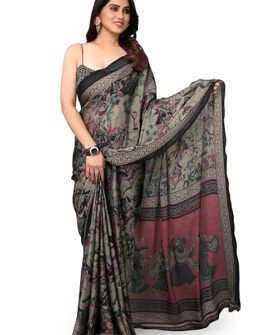 Women's Plain Weave Chiffon Ethnic Motif Printed Saree with Blouse Piece