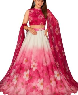Dripfoundry Women's Floral Ombre Lehenga Choli Set for Girls Digital Printed Organza Semi-Stitch