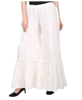 TNQ Women's Rayon Flared Garara-Sharara Gathered Mid Rise Palazzo Pants White, Large
