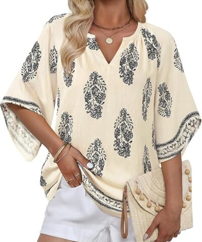 Womens Tops Dressy Casual 3/4 Sleeve Shirts Tunic Blouses Plus Size Tops for Women