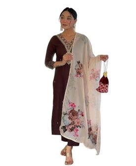 Naixa Women's Rayon Slub Embroidered Straight Kurta with Pant and Dupatta Sets (Available in Plu