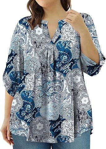 Womens Tops Dressy Casual 3/4 Sleeve Shirts Tunic Blouses Plus Size Tops for Women