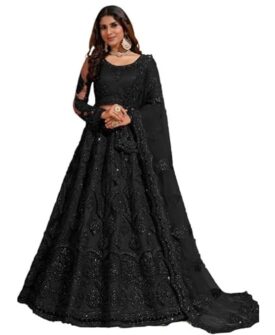 ZAALIMA FASHION Women's Semi Stitched satin blend Lehenga Choli with Embroidered Pattern Unstitc