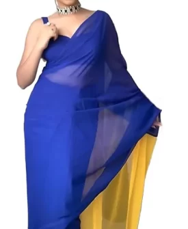 Women's Georgette Plain Ready To Wear one Minute Saree With Unstitched Blouse Piece