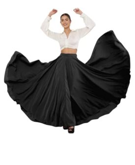 SALEPUSH Women's American Crepe Blooming Flared Long Stitched A-line Flare Readymade Skirt Lehen