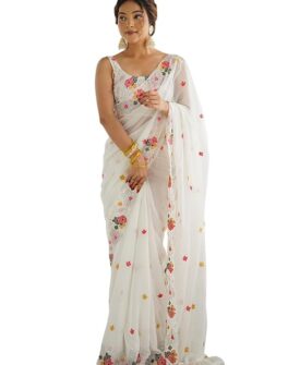 Women's Georgette Embroidered Saree With Unstitched Blouse
