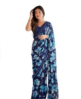 FASHION WITH RF Women's Latest Moss Soft Silk Floral Printed Saree with Blouse Piece