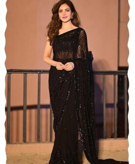 Women's Heavy Georgette Sequence Work Saree With Unstitched Blouse Piece