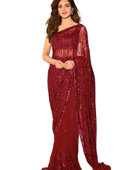 Women's Heavy Georgette Sequence Work Saree With Unstitched Blouse Piece