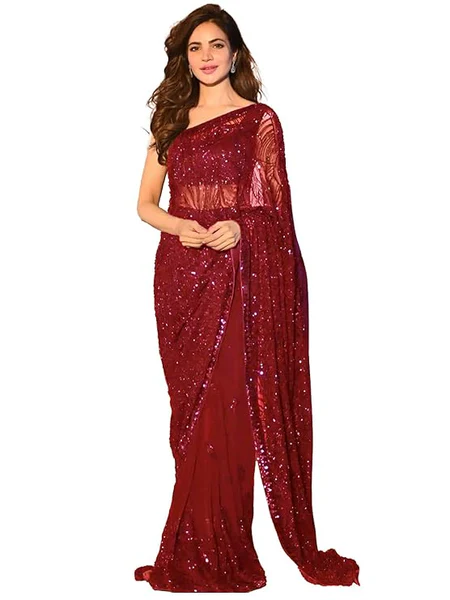 Women's Heavy Georgette Sequence Work Saree With Unstitched Blouse Piece - Image 2