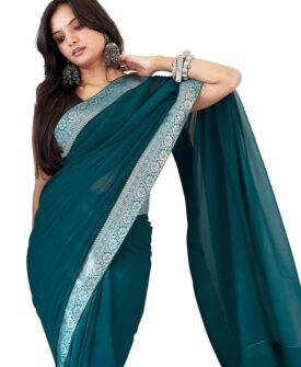 Women's Georgette Solid Ready To Wear one Minute Saree With Unstitched Blouse Piece