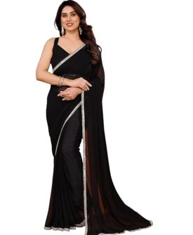 FASHION WITH RF Women's Plain Georgette Sarees For Girls College Farewell & With Mirror Work
