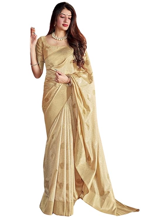 Open image in full screen Women's Kanjivaram Pure Soft Silk Saree For Women Pure Golden Zari Wit - Image 2