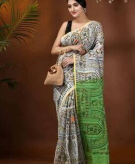 Printed Cotton Silk Handloom Saree with Contrast Border