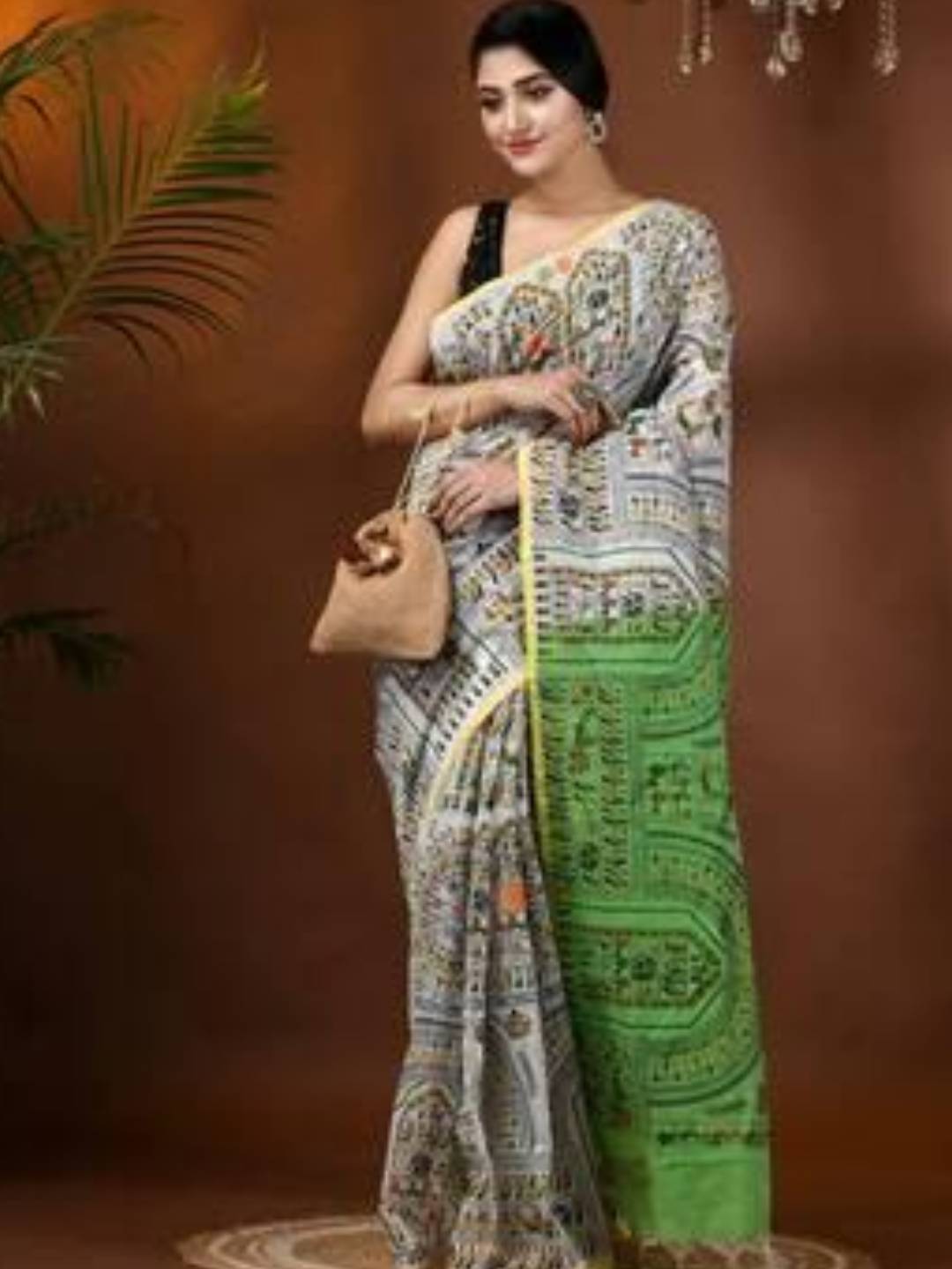 Printed Cotton Silk Handloom Saree with Contrast Border - Image 2