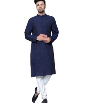 LATEST CHIKAN Men's Cotton Regular Textured Long Kurta Full Sleeves - Casual Ethnic Wear