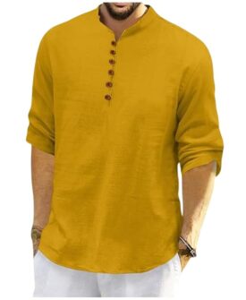 ROYALSCOUT Men's Cotton Polyester Blend Solid Regular Fit Full Sleeve Short Kurta | Ethnic, Ligh