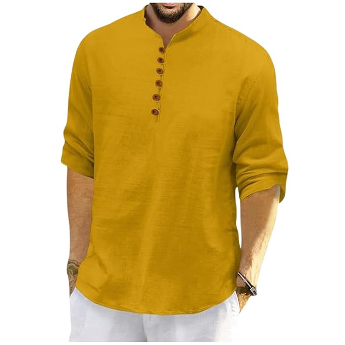 ROYALSCOUT Men's Cotton Polyester Blend Solid Regular Fit Full Sleeve Short Kurta | Ethnic, Ligh