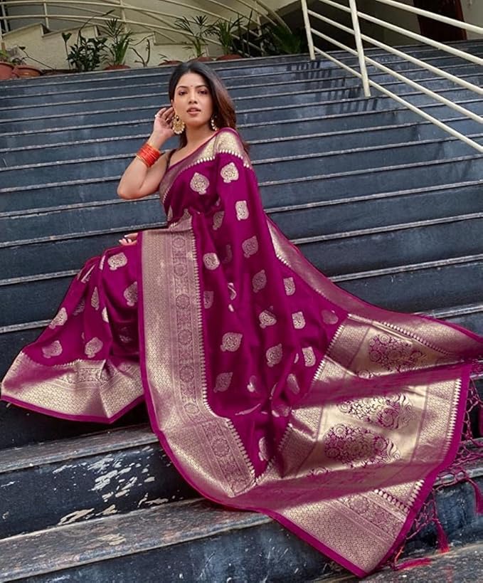 C J Enterprise Women's Kanjivaram Art Silk Saree Soft Banarasi Style Sari With Blouse Piece For - Image 2