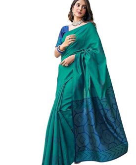 SAMAH Women's Banarasi Silk Jacquard Saree with Unstitched Blouse Piece