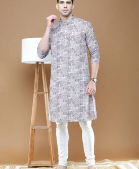 Men's Cotton Blue Printed Designer Kurta Set