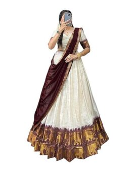 ZITON Women's Indian Traditional Kanjivaram Silk Pure Weaving Lehenga Choli Along With Dupatta A