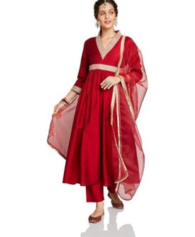 Embroidered Anarkali Kurta Set with Organza Dupatta | Available in Plus Sizes