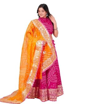 Traditional Ethnic Kota Doria Bandhani Lehenga Choli Set for Wedding and Ethnic FestivalEmbroidered