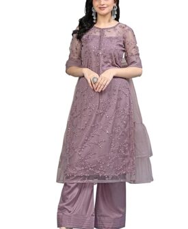 TRENDMALLS Women's Net Embroidery Sequence Work Kurta Palazzo Set with Dupatta Kurta Set for Wom