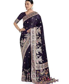 Monjolika Fashion Women's Gorgeous Banarasi Designer Satin Silk Rich Zari Woven Pallu & Unst