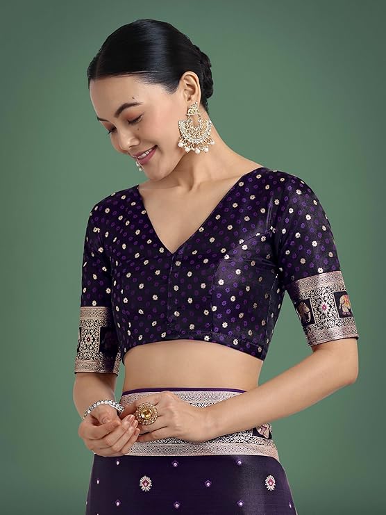 Monjolika Fashion Women's Gorgeous Banarasi Designer Satin Silk Rich Zari Woven Pallu & Unst - Image 2