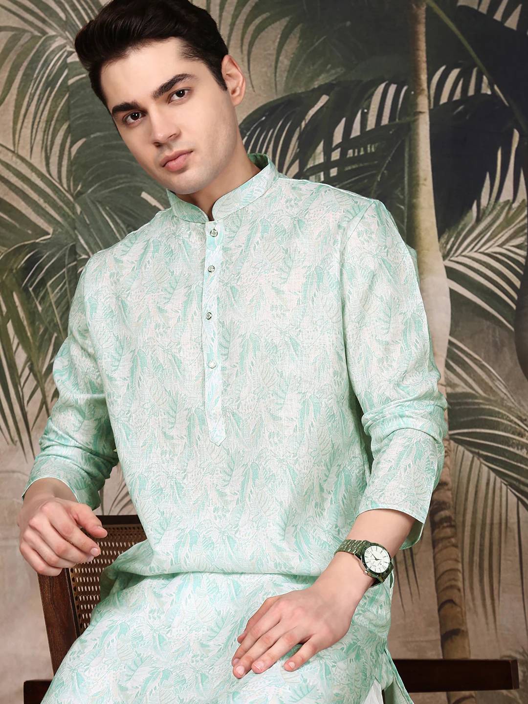 Men’s Green Cotton Kurta Set
