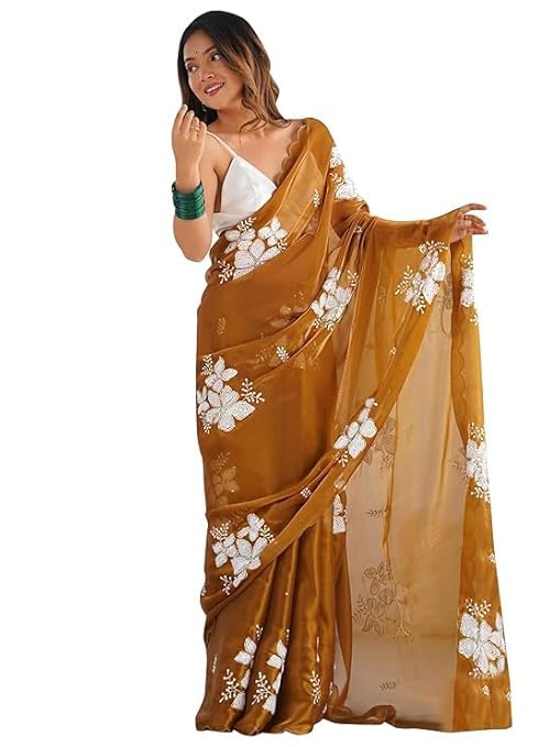 Women's Shimmer Organza Sequence Embroidery Saree With Unstitched Blouse Piece - Image 2